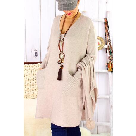 Robe pull + écharpe grande taille YANNICK Beige