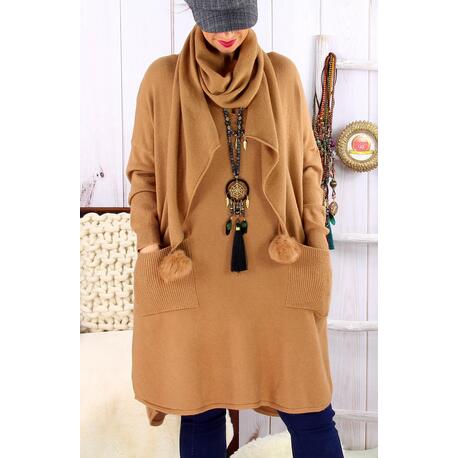 Robe pull + écharpe grande taille YANNICK Camel