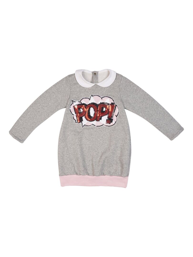 Robe Sweat-Shirt Fille  Molleton Gris Souris Sequins Rose Rouge  POP - La Faute à Voltaire - Gris clair