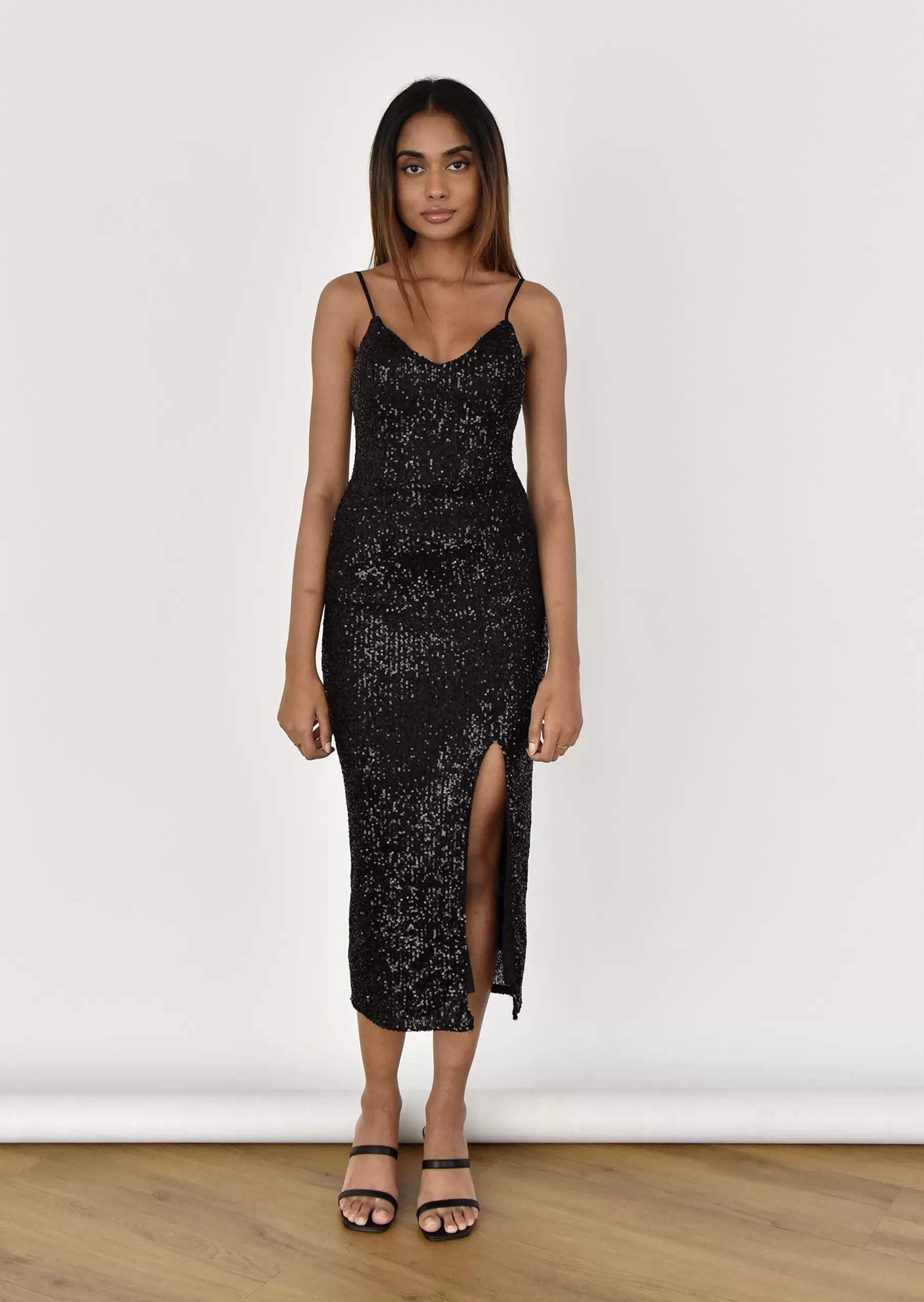 Robe à sequins fendue noir