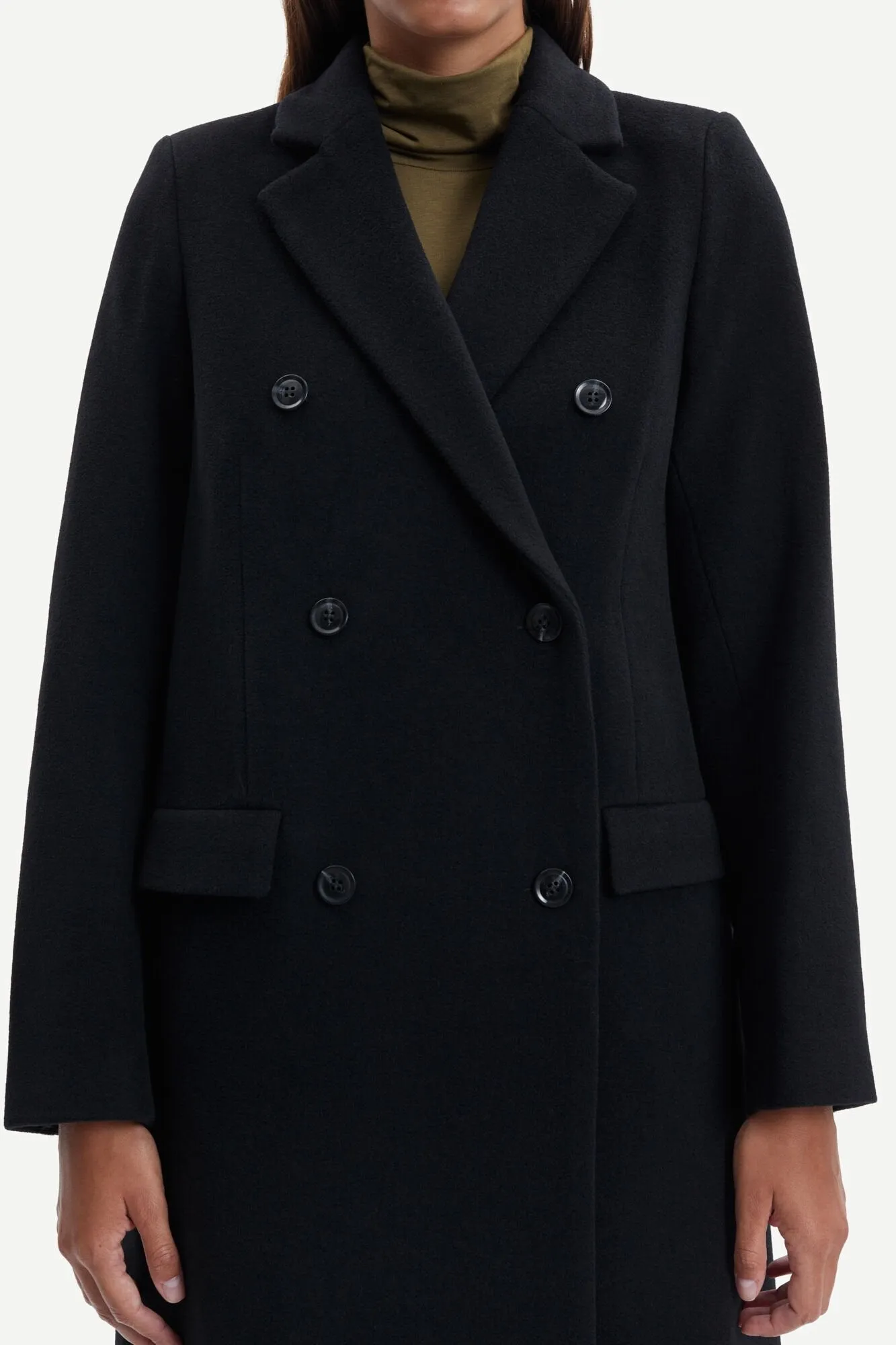 Samsoe Samsoe - Falcon Coat 11104 Black - Manteau Long en Laine - Noir