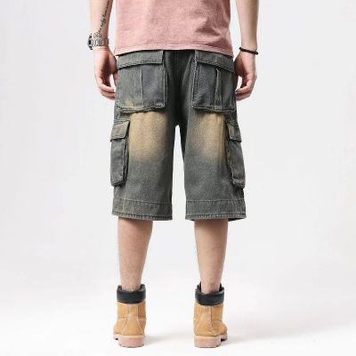 Short en jean baggy à larges poches pour homme