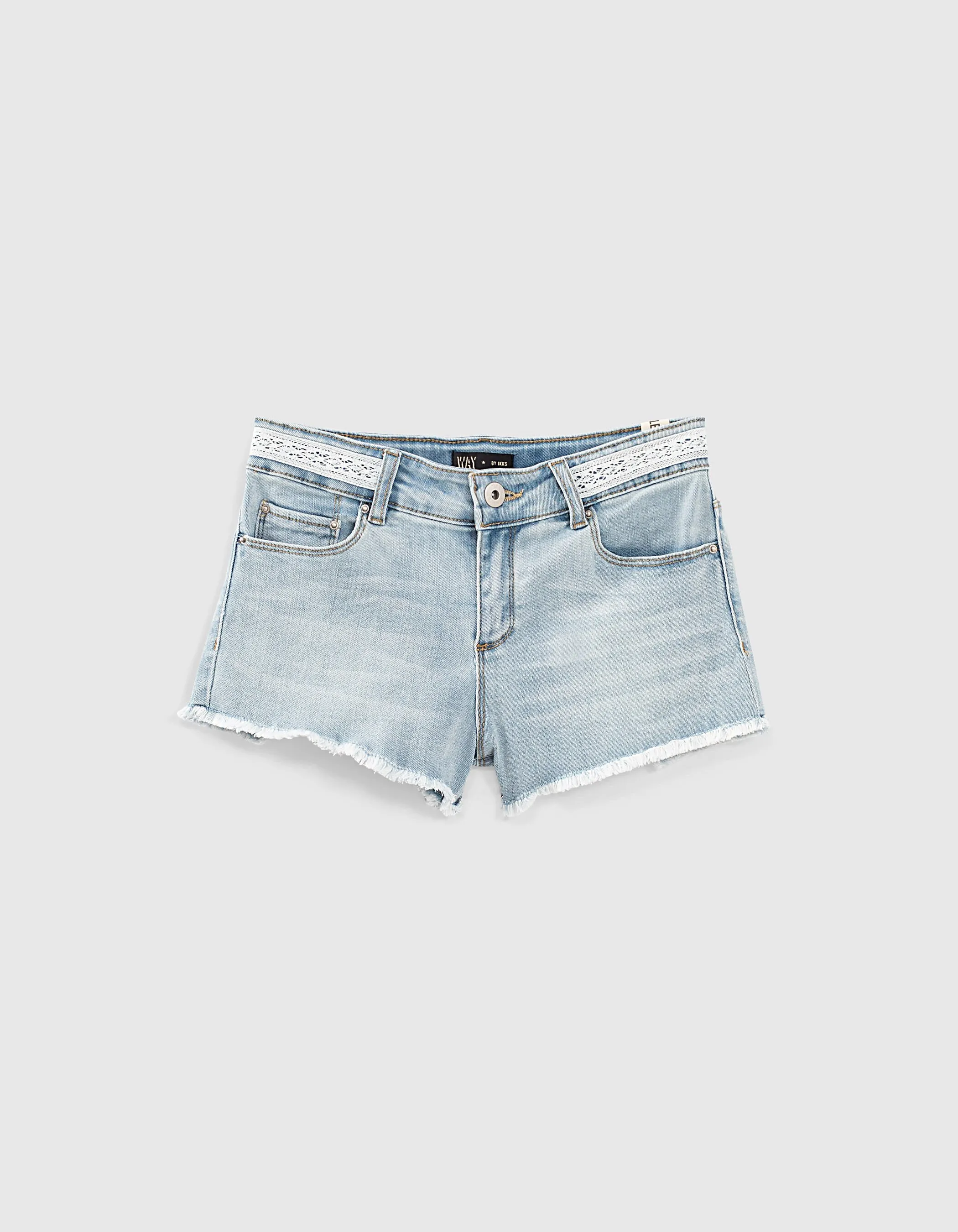 Short en jean bleach blue bio détail dentelle fille 