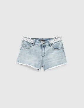 Short en jean bleach blue bio détail dentelle fille 