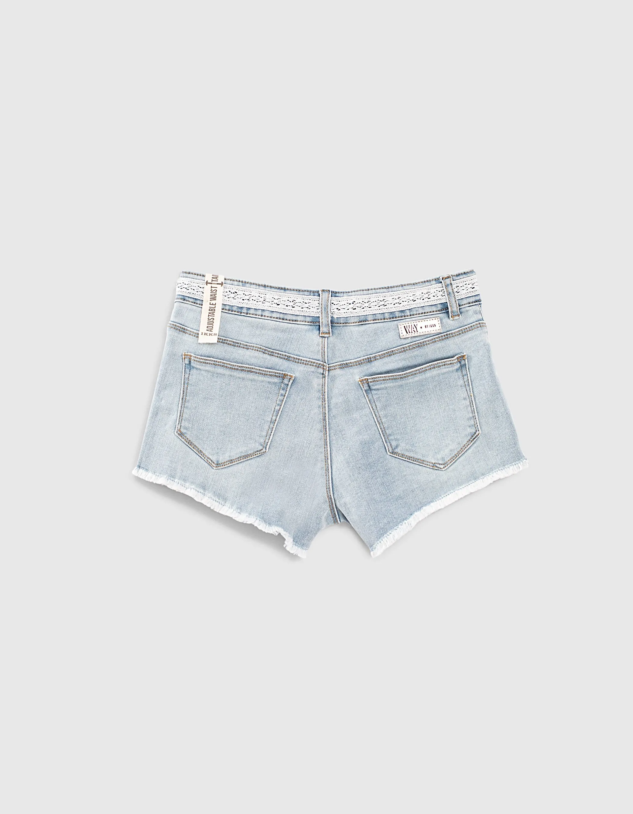 Short en jean bleach blue bio détail dentelle fille 