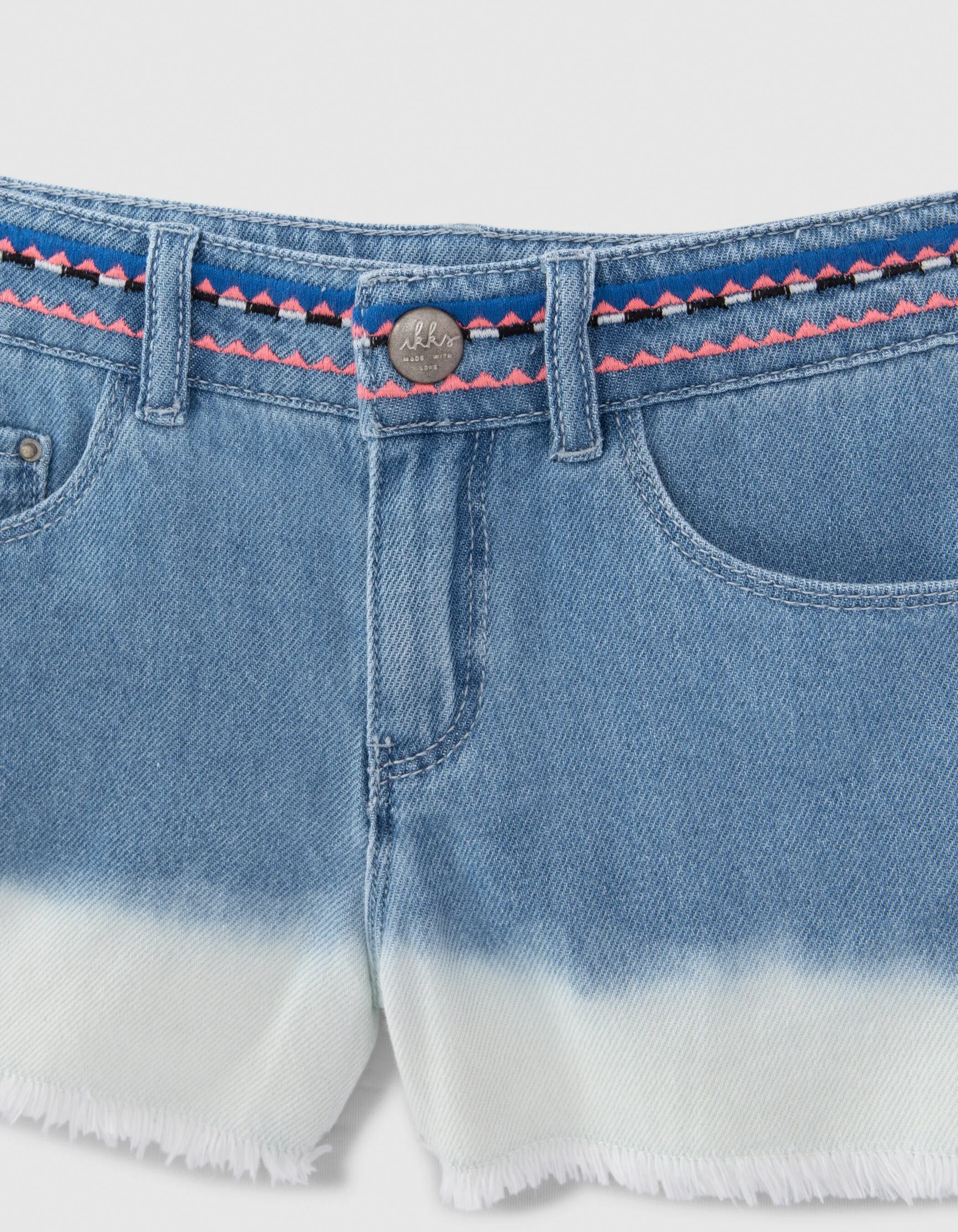 Short en jean deep dye waterless taille brodée fille