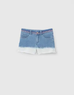 Short en jean deep dye waterless taille brodée fille