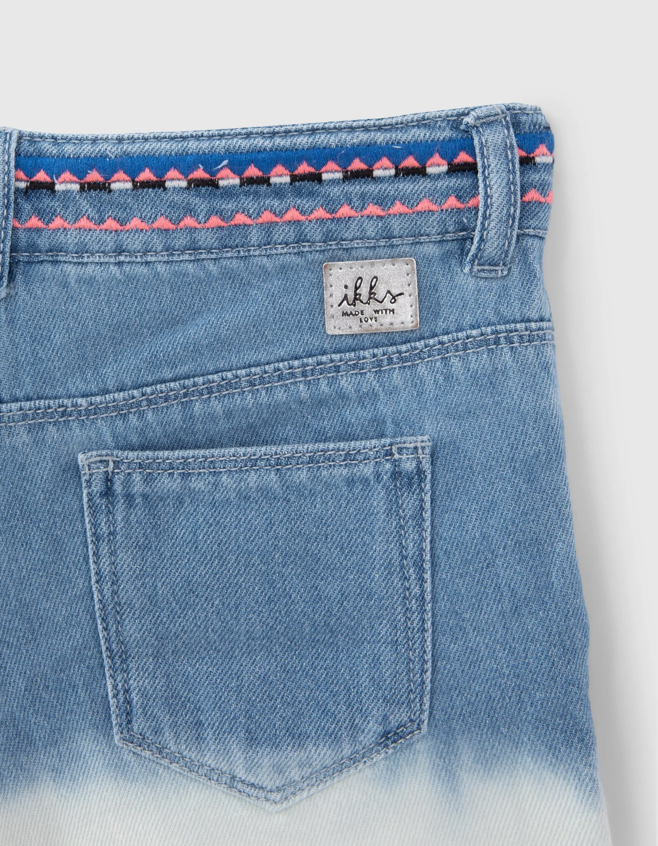 Short en jean deep dye waterless taille brodée fille