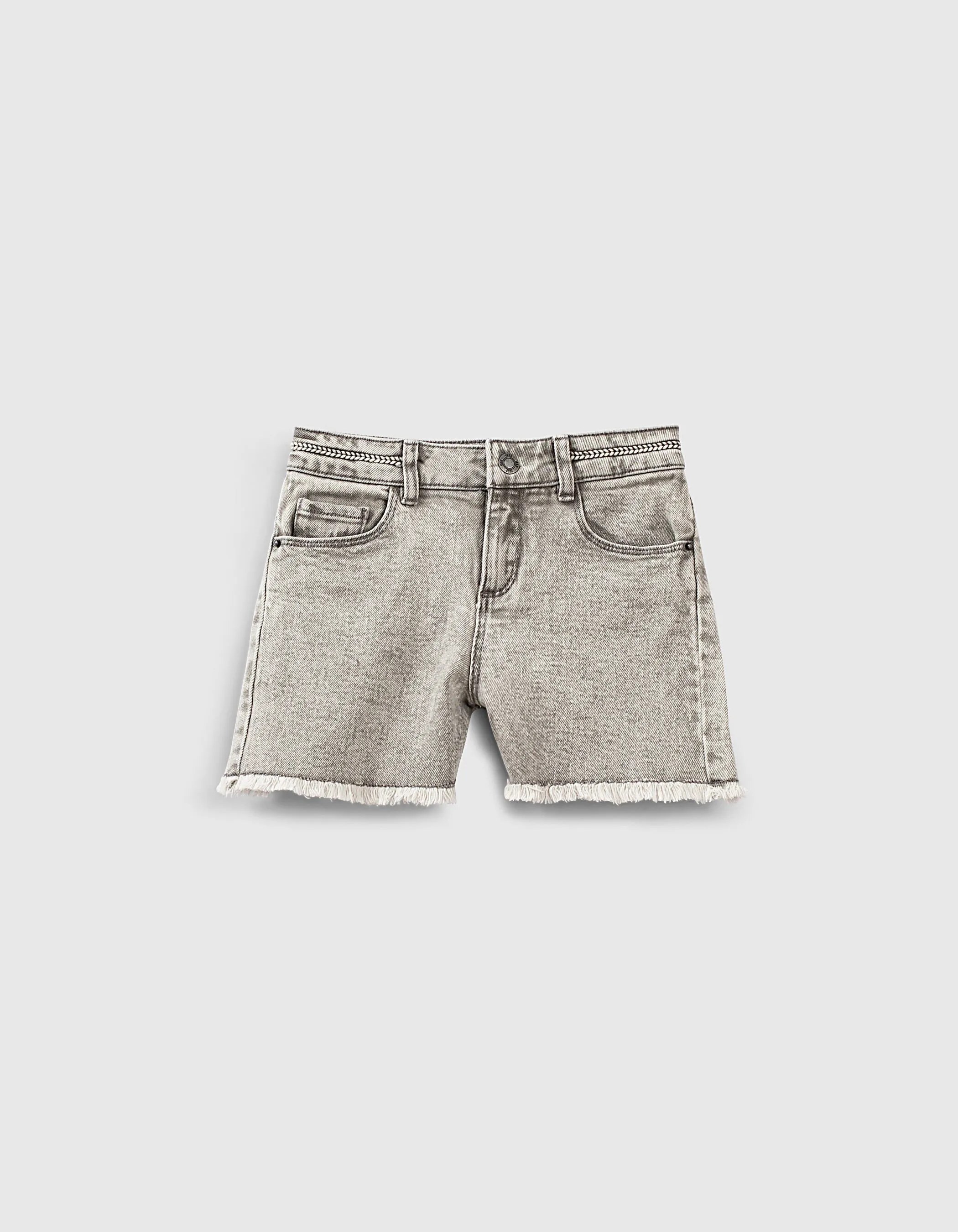 Short en jean light grey bio à ganse tressée fille