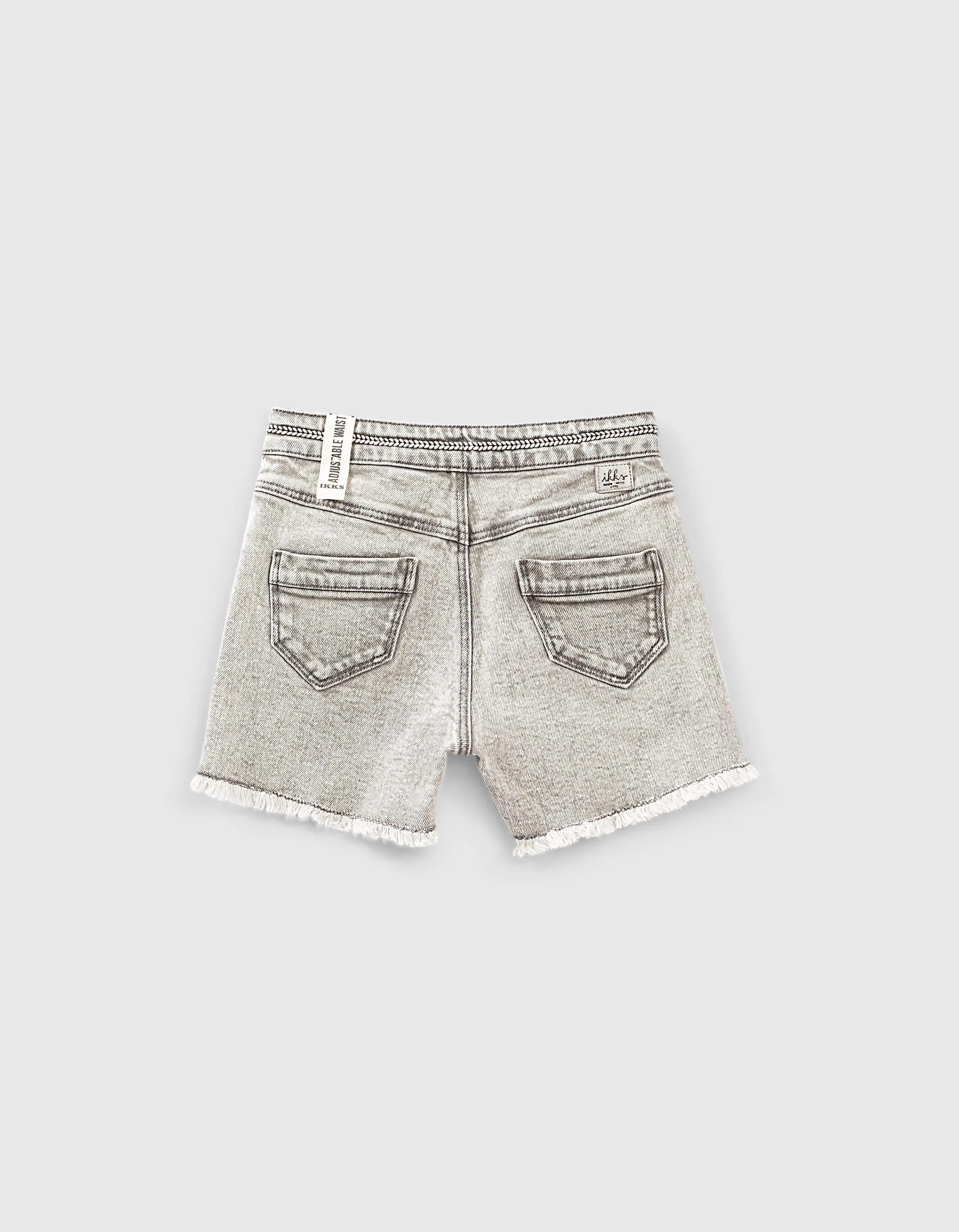 Short en jean light grey bio à ganse tressée fille