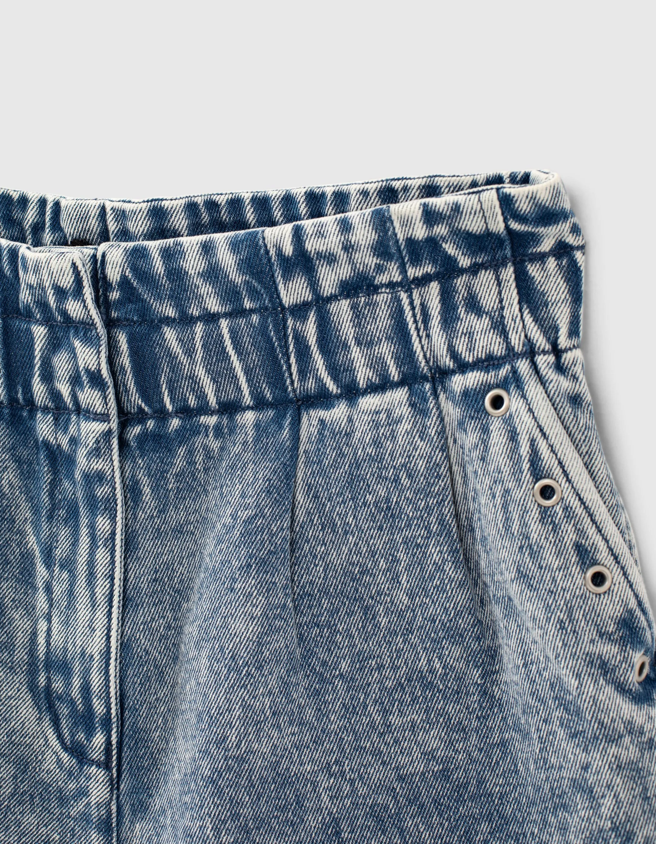 Short en jean medium blue taille haute élastiquée fille