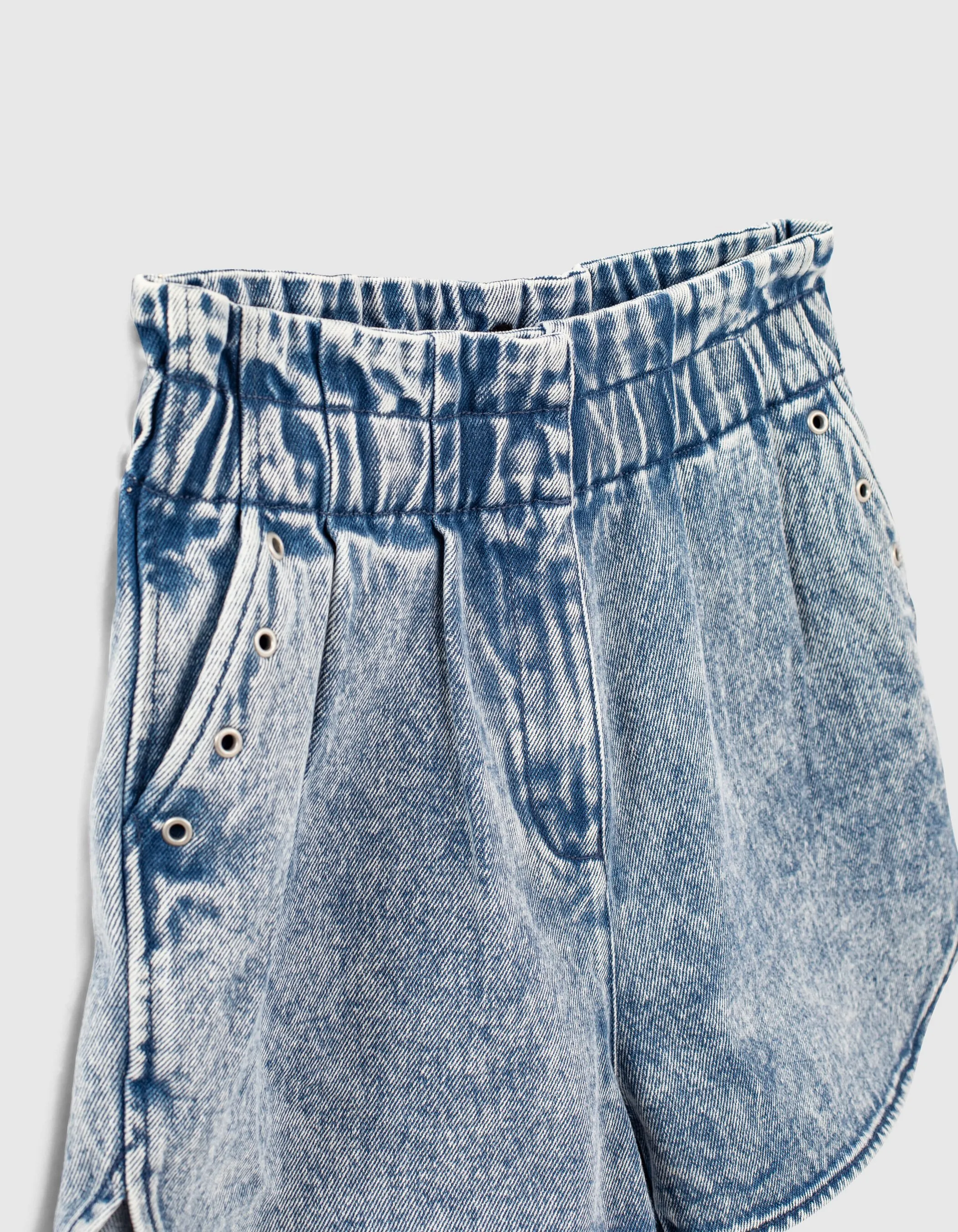 Short en jean medium blue taille haute élastiquée fille