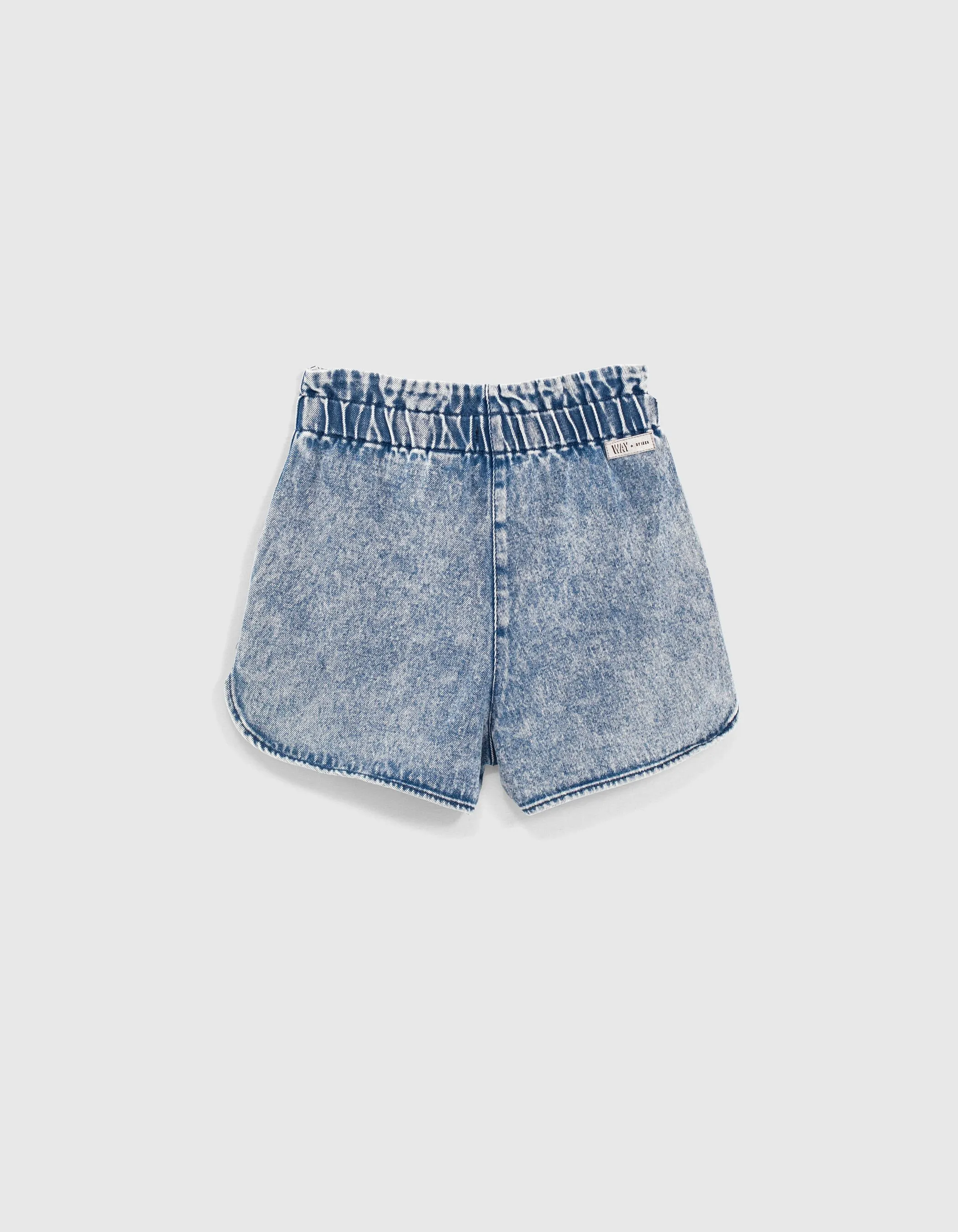 Short en jean medium blue taille haute élastiquée fille