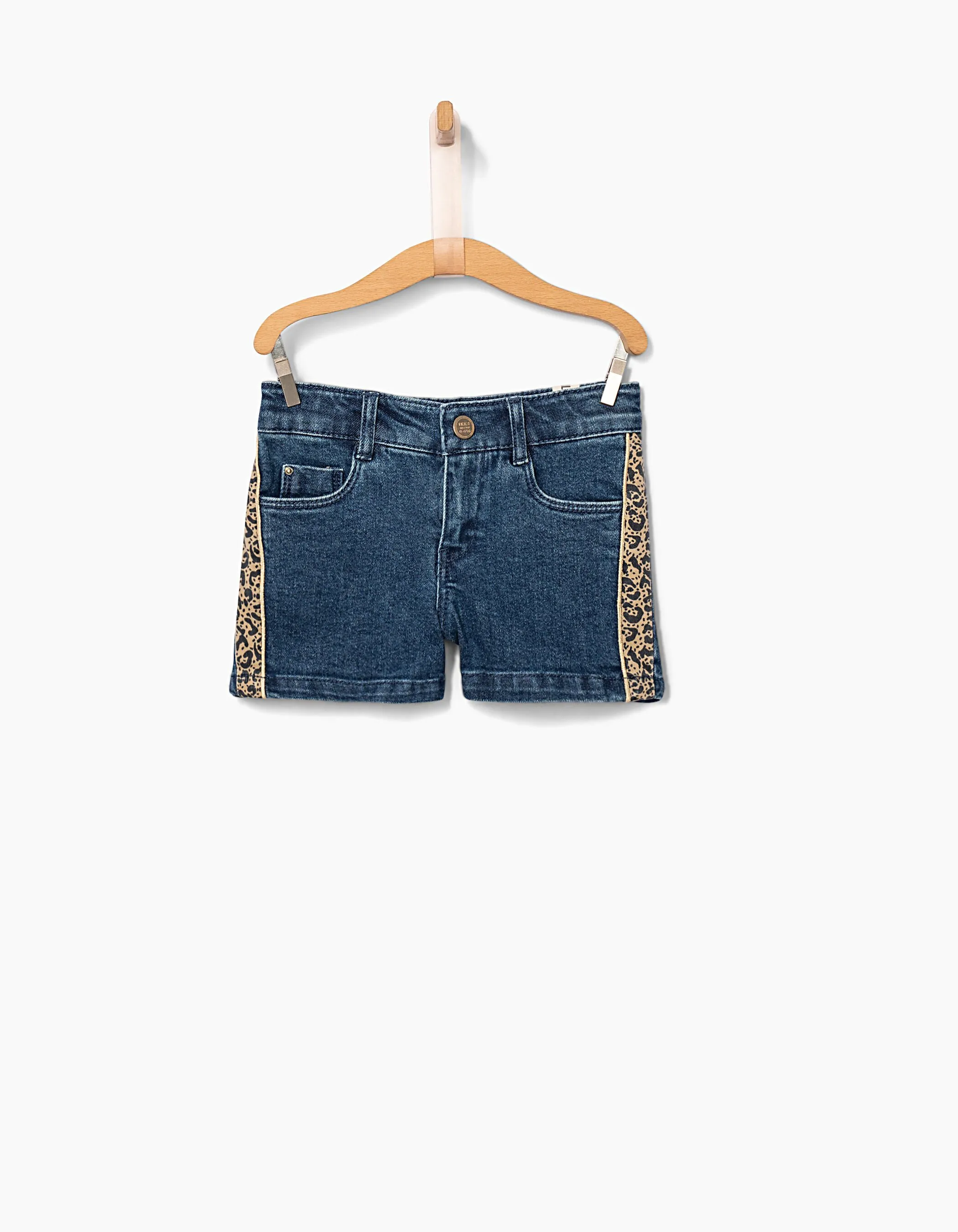 Short en jean stone blue et léopard fille