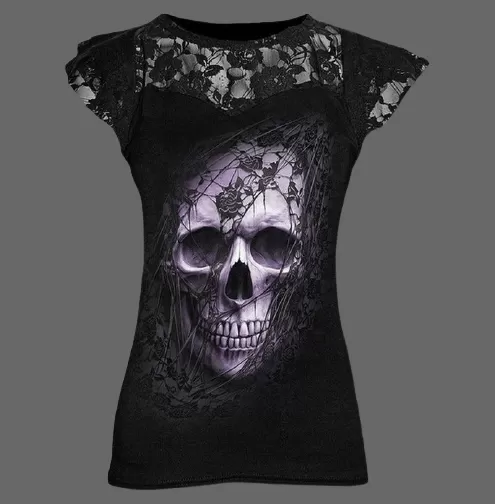 T-shirt dentelle Tête de mort