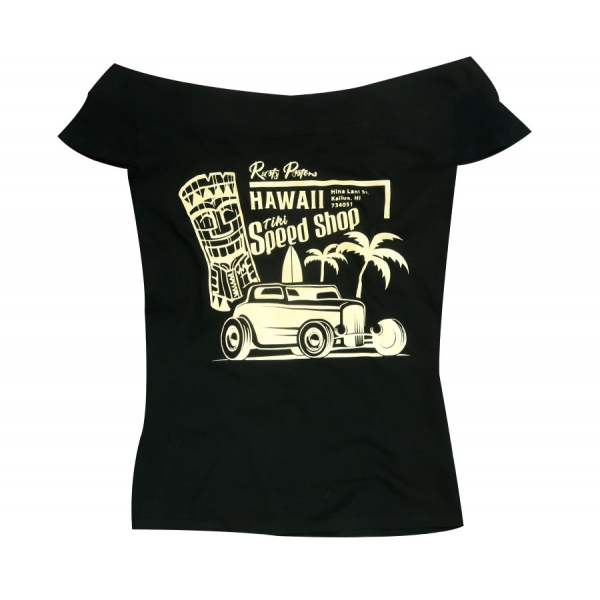 T-shirt femme hot-rod tiki Rusty Pistons.