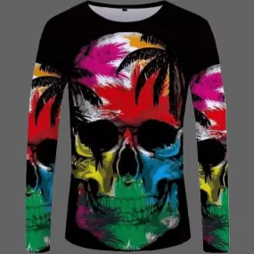 T-shirt tête de mort palmiers manches longues