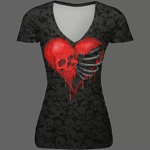 T-shirt tête de mort rouge pour femme