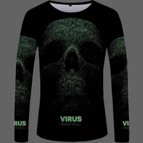 T-shirt tête de mort Virus manches longues