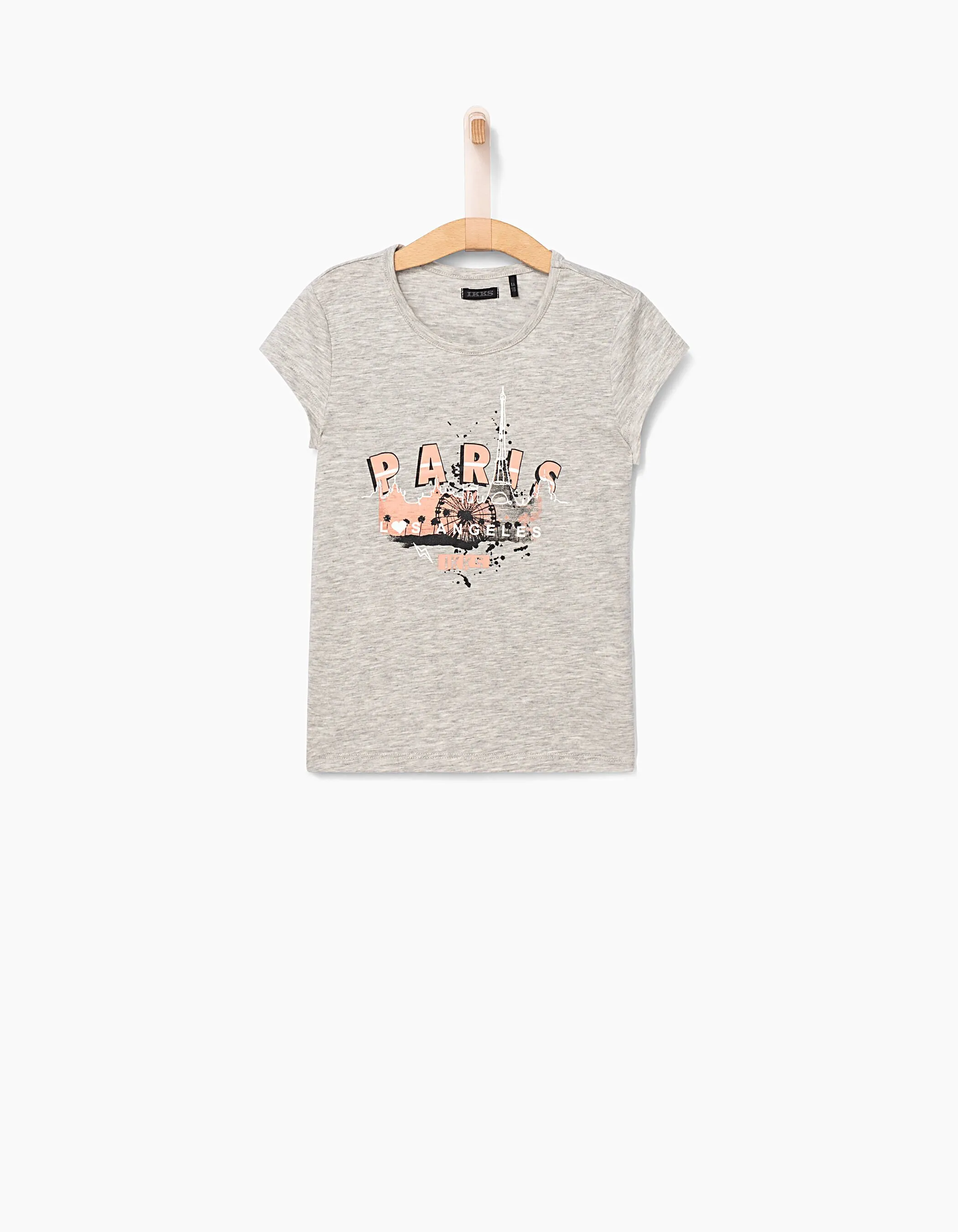 Tee-shirt gris chiné Paris Los Angeles fille