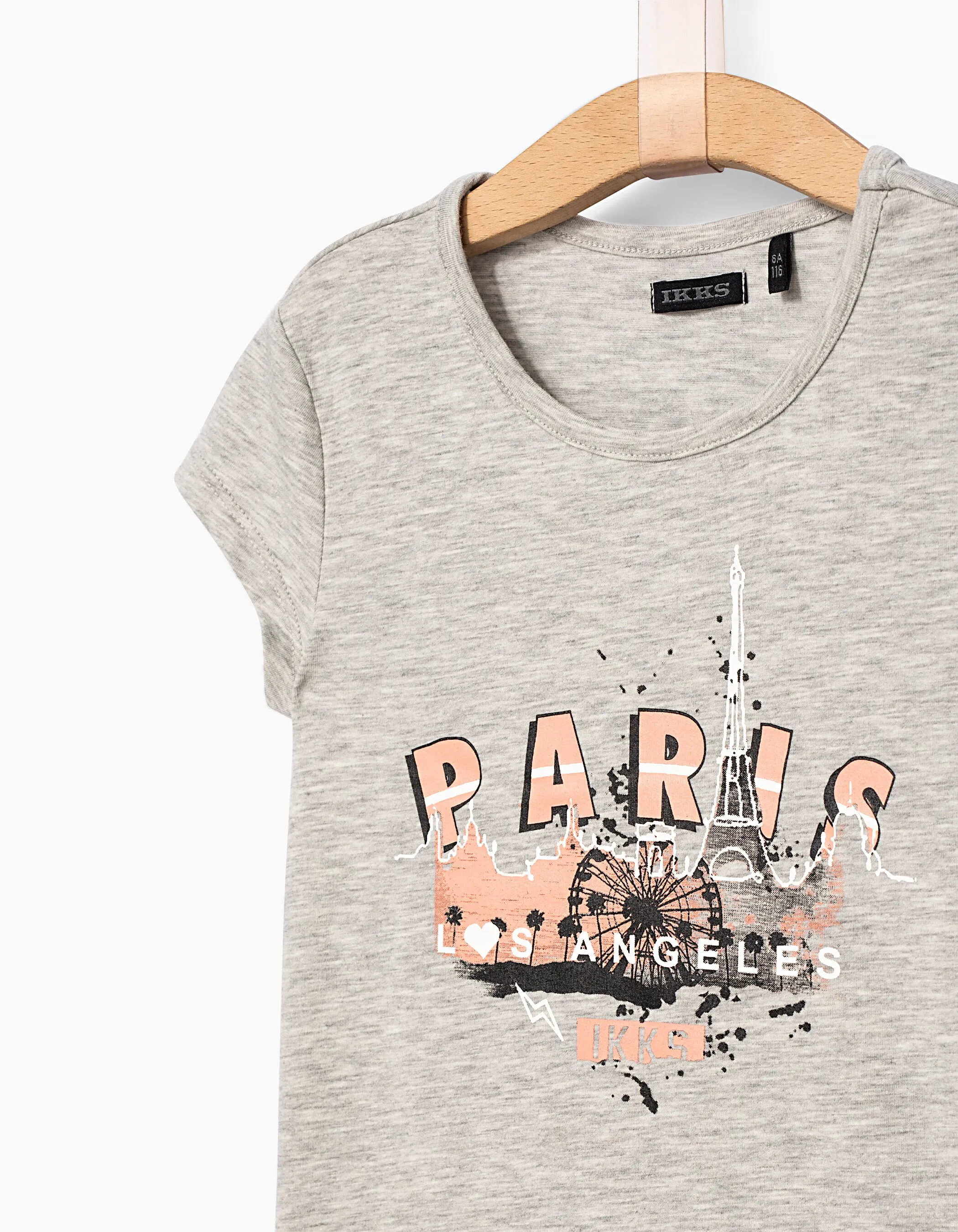 Tee-shirt gris chiné Paris Los Angeles fille