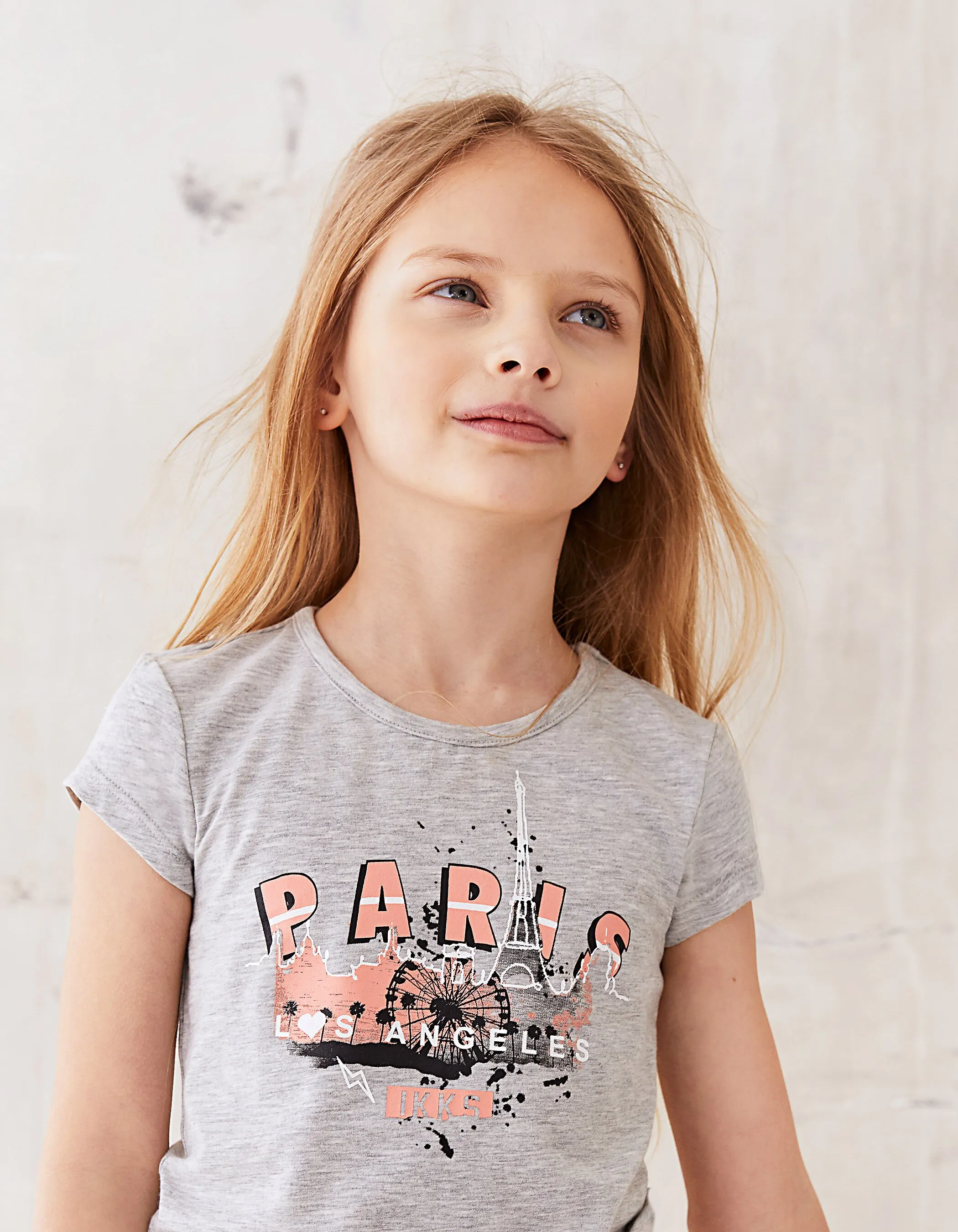 Tee-shirt gris chiné Paris Los Angeles fille