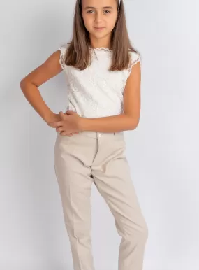 Tenue mariage fille pantalon lin et top dentelle