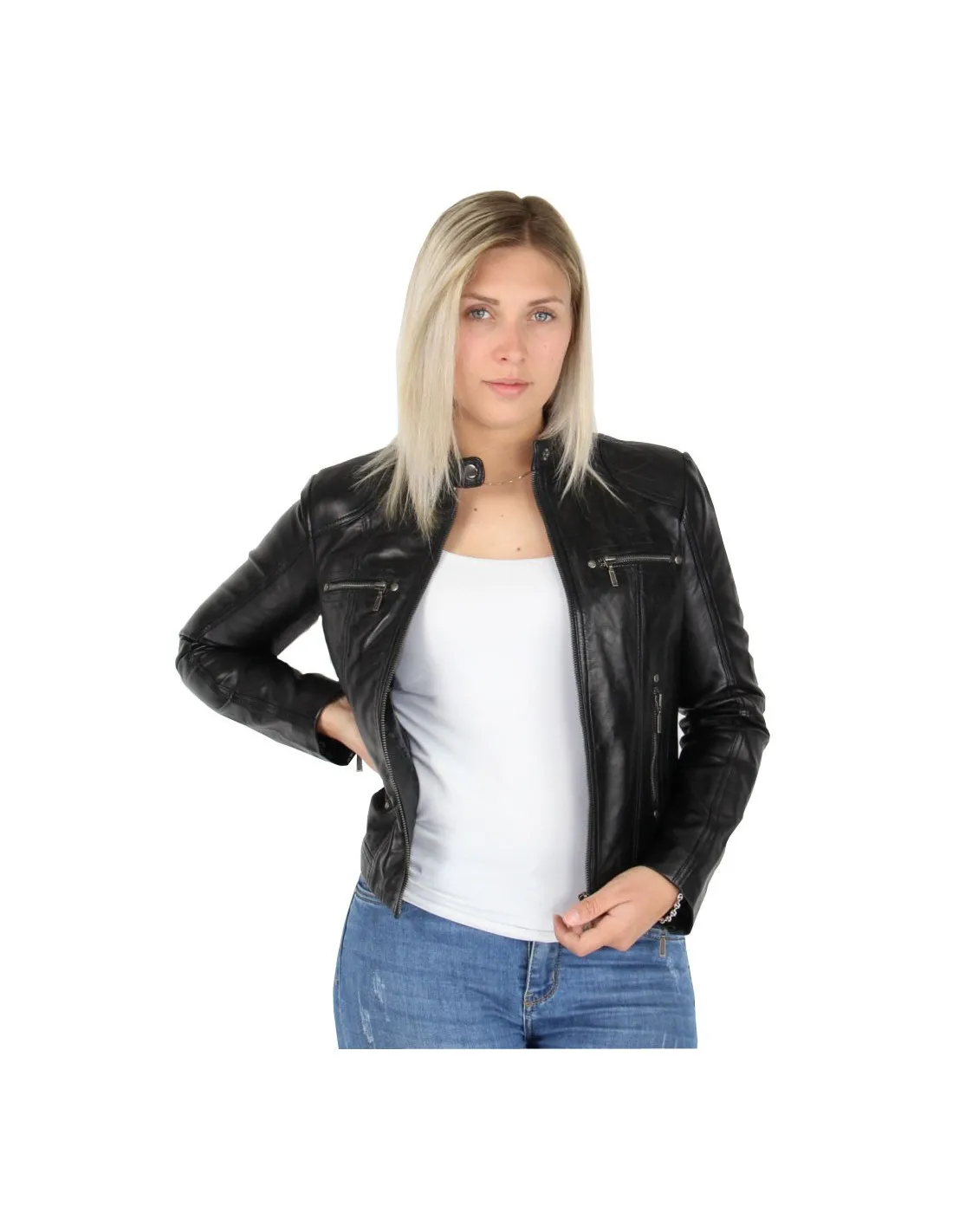 Veste en cuir agneau ref_45400 Noir