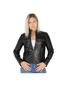 Veste en cuir agneau ref_45400 Noir