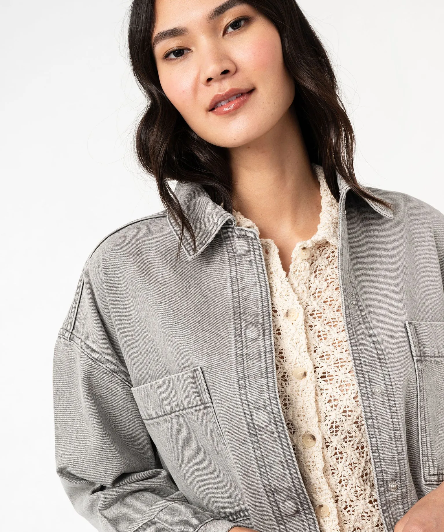 Veste en jean look surchemise femme gris