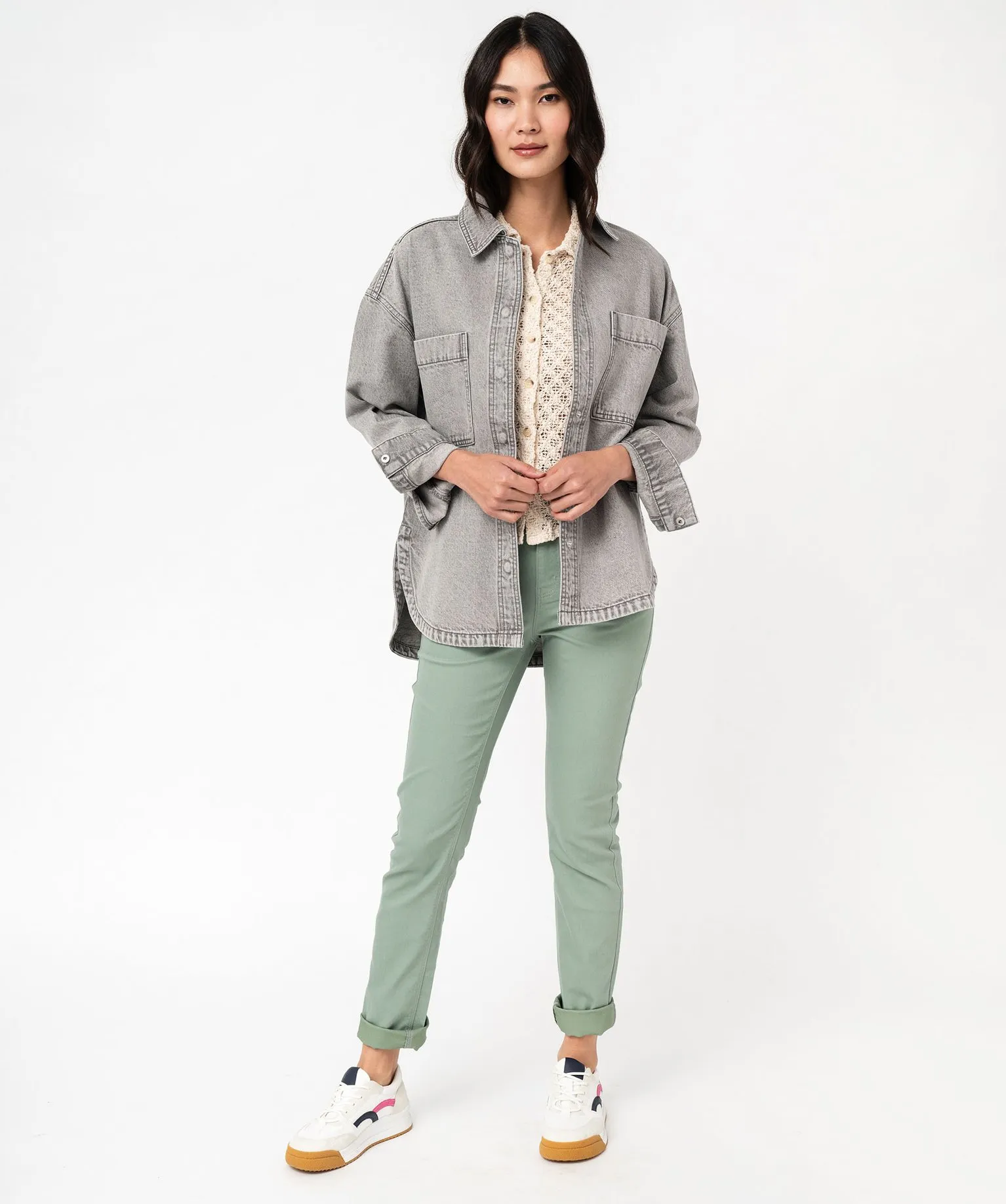 Veste en jean look surchemise femme gris