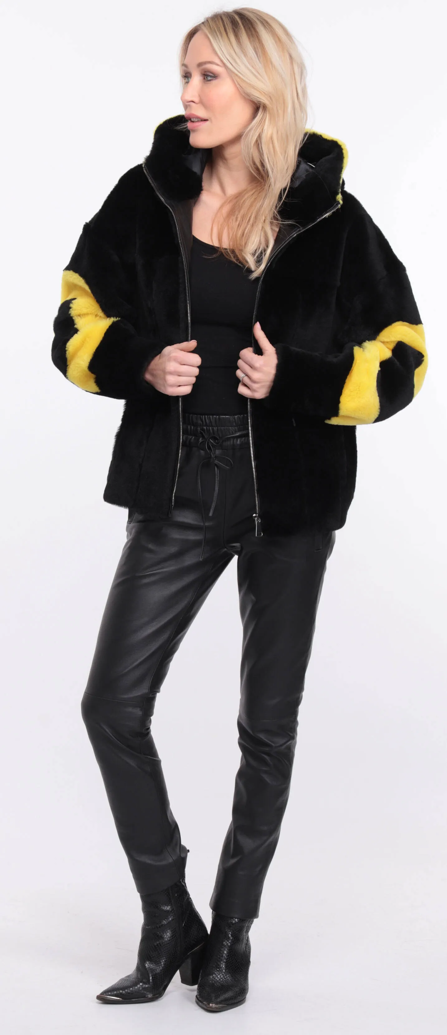 Veste mouton femme noir / jaune