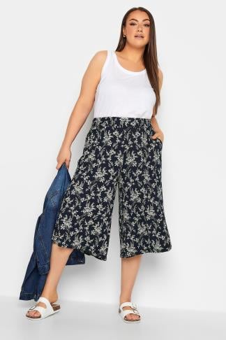 YOURS - Jupe-Culotte Bleu Marine Midaxi Floral