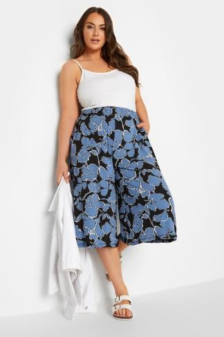 YOURS - Jupe-Culotte en Jersey Noir Floral Bleu