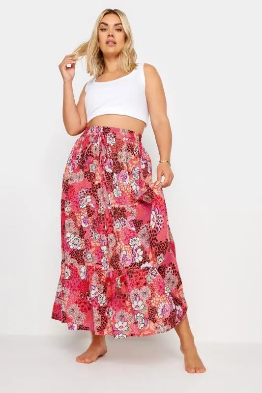 YOURS - Jupe de Plage Maxi Rouge & Rose Floral