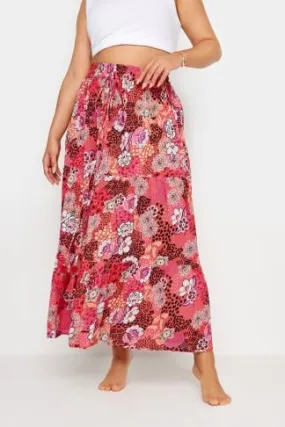 YOURS - Jupe de Plage Maxi Rouge & Rose Floral