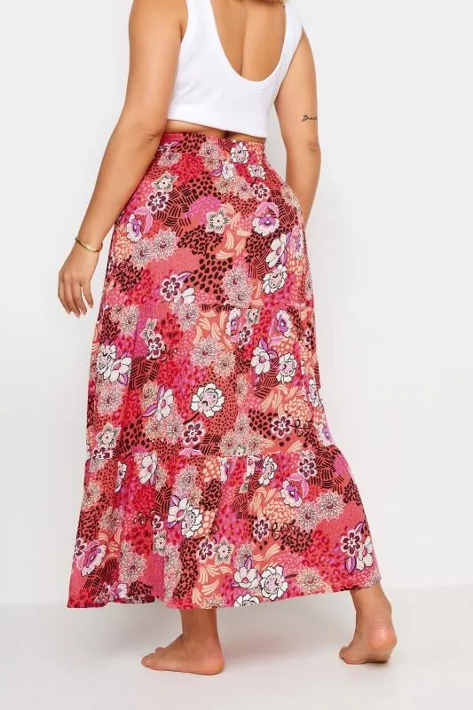 YOURS - Jupe de Plage Maxi Rouge & Rose Floral