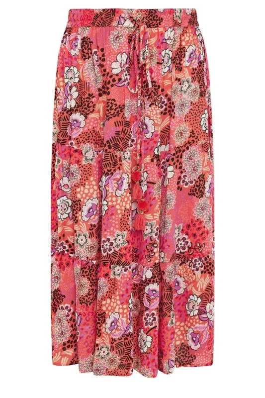 YOURS - Jupe de Plage Maxi Rouge & Rose Floral