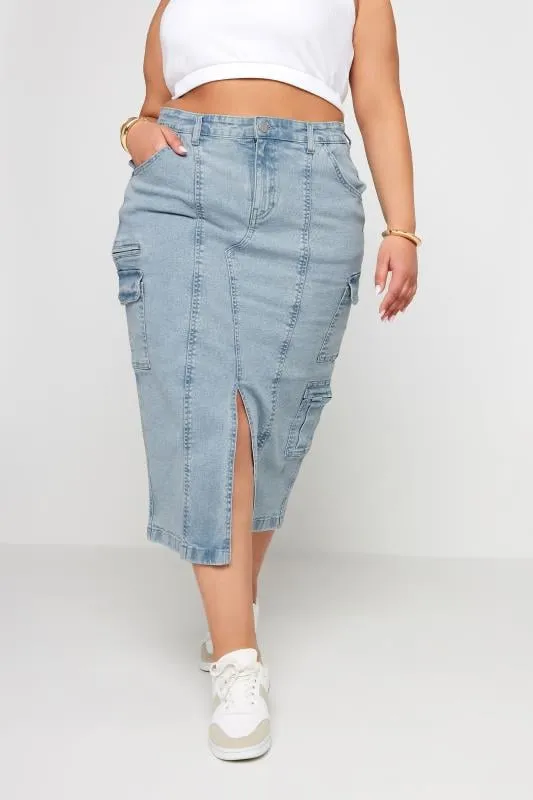 YOURS - Jupe en Denim Bleue Ciel Longueur Maxi