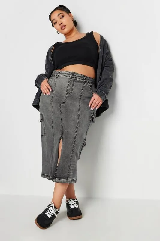 YOURS - Jupe en Denim Grise Longueur Maxi