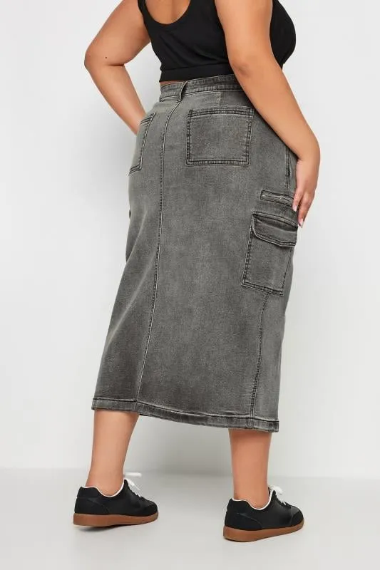 YOURS - Jupe en Denim Grise Longueur Maxi