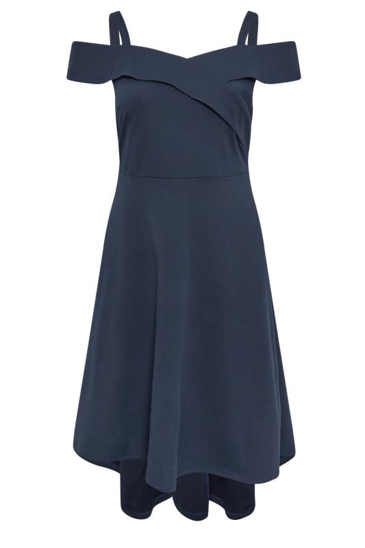 YOURS LONDON - Robe Bleue Marine Bardot Ourlet Plongeant