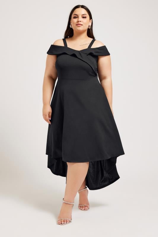 YOURS LONDON - Robe Noire Bardot Ourlet Plongeant