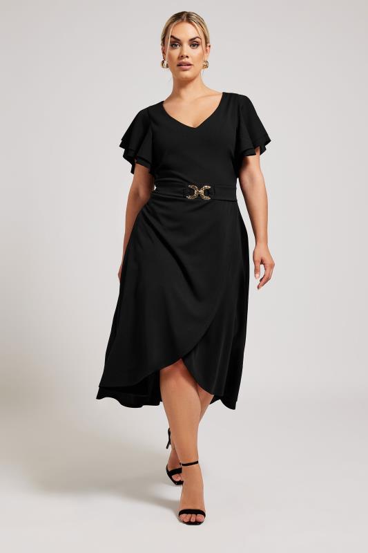 YOURS LONDON - Robe Noire Midi Ourlet Plongeant