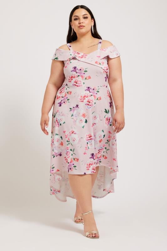 YOURS LONDON - Robe Rose Floral Bardot Ourlet Plongeant