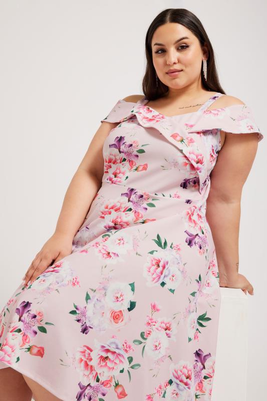 YOURS LONDON - Robe Rose Floral Bardot Ourlet Plongeant