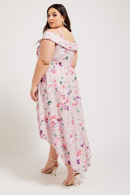 YOURS LONDON - Robe Rose Floral Bardot Ourlet Plongeant