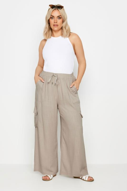 YOURS - Pantalon Cargo Beige en Lin