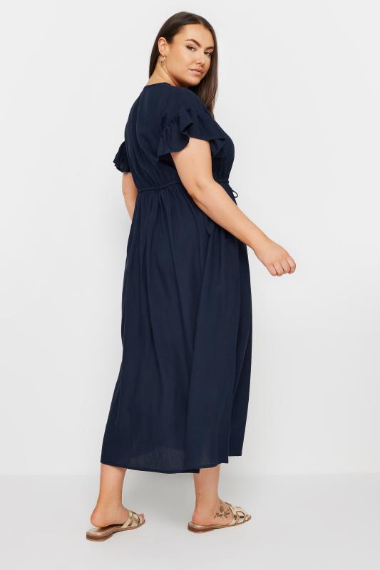 YOURS - Robe Maxi Bleue Marine en Lin