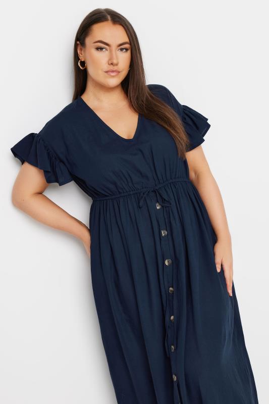 YOURS - Robe Maxi Bleue Marine en Lin